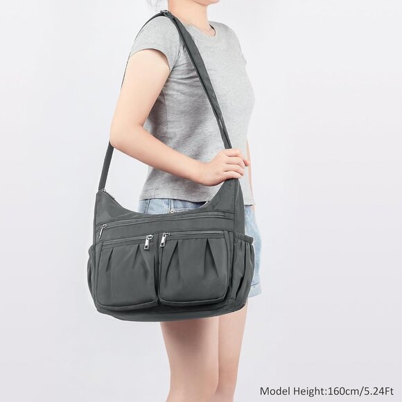 Women Grey-l Nylon Water Resistant Anti Theft Travel Crossbody Shoulder Bag - Picture 2 of 7